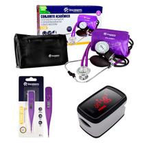 Kit Estetoscópio Esfigmo Termômetro e Batimentos Roxo Kit Estetoscópio Esfigmo Termômetro e Batimentos Roxo