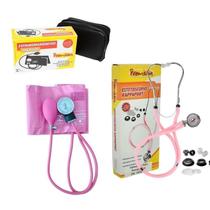 kit estetoscópio rappaport adulto e infantil com esfigmomanômetro rosa premium ROSA