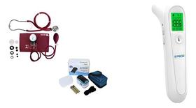 Kit Estetoscópio Rappaport + Esfigmomanômetro Aneroide Vinho + 1 Termômetro Digital + Oxi Digital
