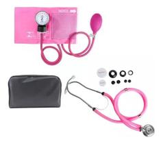 Kit Estetoscópio Rappaport + Esfigmomanômetro Rosa Premium