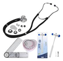 Kit Estetoscópio Rappaport Fita Métrica Martelo de Reflexo e Goniômetro Avaliação Física Cor:Preto
