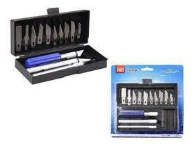 Kit Estilete de Precisão 3 Cabos 13 Lâminas - EST-13 Kit Estilete de Precisão 3 Cabos 13 Lâminas - EST-13