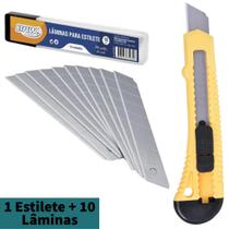 Kit Estilete Profissional Resistente Largo 18mm BRW + Caixa com 10 Lâminas - Estilete com Trava de Segurança Modelo ES1803