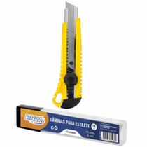 Kit Estilete Retrátil Largo de Plástico 18mm + Lâminas BRW