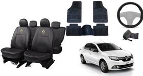 Kit Estilo Automotivo Logan 08-17: Capas de Couro, Tapete e Volante