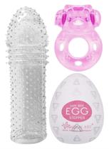 Kit Estimulante Anel Peniano Retartante Vibrador com Capa Peniana e Egg Masturbador Masculino Ovinho