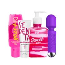Kit Estimulante Vibrador Varinha Mágica Lubrificante Íntimo Neutro Gel Excitante e Hidratante Beijável Chiclete Kit Estimulante Vibrador Varinha Mágica Lubrificante Íntimo Neutro Gel Excitante e Hidratante Beijável Chiclete
