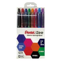 Kit Estojo 08 Canetas Esferográfica Pentel Izee 0.7 mm Escrita Macia
