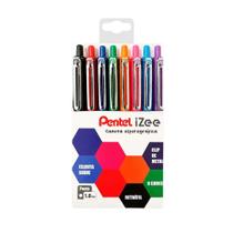 Kit Estojo 08 Canetas Esferográfica Pentel Izee 1.0 mm Escrita Macia