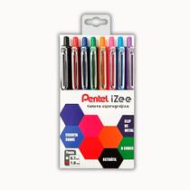 Kit Estojo 08 Canetas Esferográfica Pentel Izee 1.0 mm Escrita Macia