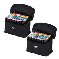 Kit Estojo 2 Bolsa Canetinhas Ponta Dupla Escolar 80 Cores Marcador Desenho