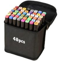 Kit estojo 48 cores - canetinhas marca texto coloridas ponta dupla