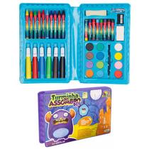 Kit Estojo Azul Com 31 Peças Para Pintura E Desenho Infantil Volta Às Aulas Kit Estojo Azul Com 31 Peças Para Pintura E Desenho Infantil Volta Às Aulas