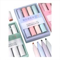 Kit Estojo Caneta Marca Texto 4 Tons Pastel Formato Redondo Kit Estojo Caneta Marca Texto 4 Tons Pastel Formato Redondo