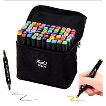 Kit Estojo Canetinhas Ponta Dupla Marcador Permanente Touch Marker 24/36/48/60/80 Cores