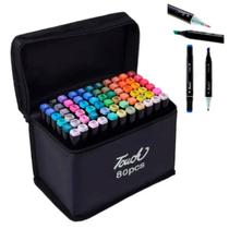 Kit Estojo Canetinhas Ponta Dupla Marcador Permanente Touch Marker 24/36/48/60/80 Cores