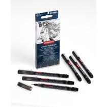 Kit Estojo com 6 Canetas Graphik Line Maker 0,05/0,1/0,2/0,3/0,5/0,8mm Preta Derwent