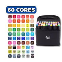 Kit Estojo De 60 Canetas Marcadoras Coloridas Ponta Dupla