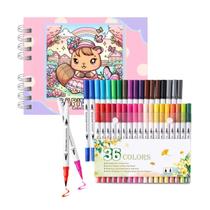 Kit Estojo de Canetinhas 48 Cores Livro de Colorir Capivara Canetas Ponta Dupla Marcador