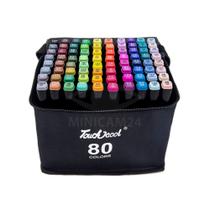 Kit estojo de Canetinhas Marcador Permanente Ponta Dupla 80 Cores Escolar Profissional