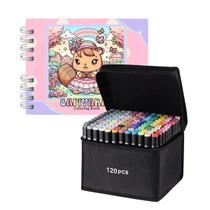 Kit Estojo de Colorir 120 Cores Livro de Colorir Capivara Canetinhas Ponta Dupla Marcador
