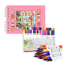 Kit Estojo de Colorir 48 Cores Canetinhas Ponta Dupla Canetas Livro Kit Estojo de Colorir 48 Cores Canetinhas Ponta Dupla Canetas Livro