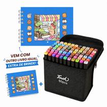 Kit Estojo de Colorir 60 Cores Caneta Ponta Dupla Canetinhas Livro de Colorir Com 1 lIvro extra de brinde