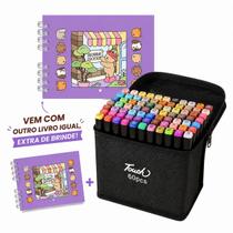 Kit Estojo de Colorir 60 Cores Caneta Ponta Dupla Canetinhas Livro de Colorir Com 1 lIvro extra de brinde Kit Estojo de Colorir 60 Cores Caneta Ponta Dupla Canetinhas Livro de Colorir Com 1 lIvro extra de brinde
