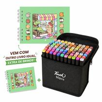 Kit Estojo de Colorir 60 Cores Caneta Ponta Dupla Canetinhas Livro de Colorir Com 1 lIvro extra de brinde
