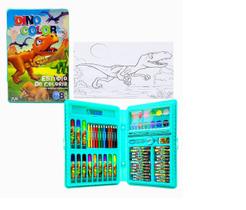 Kit Estojo de Pintura Infantil Maleta Escolar Colorir e Desenhar Com 68 Peças Dinossauro