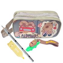 Kit Estojo Escolar Capivara 2 Divisórias+ Chaveiro + Lápis Preto + Mini Marca Texto Divertido = 4 Produtos