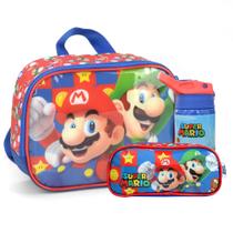 Kit Estojo Escolar + Lancheira Térmica e Garrafa Super Mario