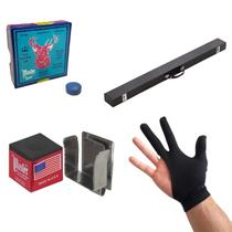 Kit Estojo Giz Porta Giz Sola Master Luva Sinuca Taco Bilhar