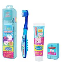 Kit Estojo Infantil Peppa Pig Azul ( 1 Escova Infantil + 1 Fio Dental 25ml + 1 Gel Dental 50g ) - Dentalclean '