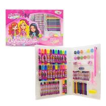 Kit Estojo Maleta C/ 98 Peças P/ Colorir Pintura Escolar Infantil Glam Girls - Well Kids