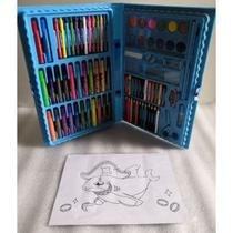 Kit Estojo Material Escolar Infantil Para Pintura Maleta Com 98 Peças