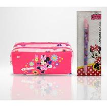 Kit Estojo Minnie Duplo Pink Original Dac + Lapiseira 0,7mm Minnie com Borracha na Ponta