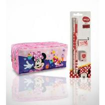 Kit Estojo Minnie Duplo Rosa Original Dac + Kit Escolar Minnie Kit Estojo Minnie Duplo Rosa Original Dac + Kit Escolar Minnie