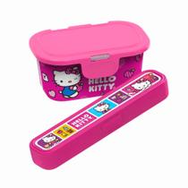 Kit Estojo Organizador Multiuso Infantil + Pote Com Tampa Fixa Lancheira Escola Viagem