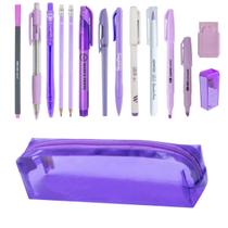 Kit Estojo Tons de Roxo e Lilas Escolar Completo