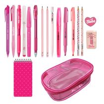 Kit Estojo Tons Den Rosa Escolar Completo Estojo Box