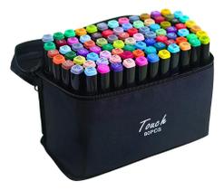 Kit estojo touch 80 cores - canetinhas coloridas ponta dupla para bobbie goods