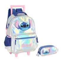 Kit Estojo Triplo + Mochila de Rodinhas Stitch Holográfico