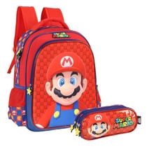 Kit Estojo Triplo + Mochila Infantil Super Mario - Luxcel