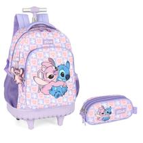 Kit Estojo Triplo + Mochila Rodinha Infantil Stitch - Luxcel