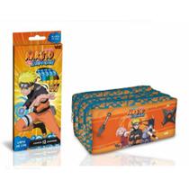 Kit Estojo Triplo Original Escolar Dac Naruto + Lápis De Cor Naruto Tris