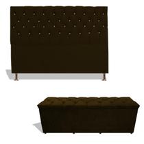 Kit Estrela Cabeceira De Cama Box Casal 140 cm + Calçadeira Baú Suede Marrom Eli Móveis e Decoração Kit Estrela Cabeceira De Cama Box Casal 140 cm + Calçadeira Baú Suede Marrom Eli Móveis e Decoração