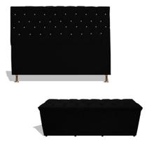Kit Estrela Cabeceira De Cama Box Casal 140 cm + Calçadeira Baú Suede Preto Eli Móveis e Decoração Kit Estrela Cabeceira De Cama Box Casal 140 cm + Calçadeira Baú Suede Preto Eli Móveis e Decoração