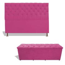Kit Estrela Cabeceira De Cama Box Casal 140 cm + Calçadeira Baú Suede Rosa PInk Eli Móveis e Decoração