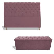 Kit Estrela Cabeceira De Cama Box Casal 140 cm + Calçadeira Baú Suede Rosê Eli Móveis e Decoração Kit Estrela Cabeceira De Cama Box Casal 140 cm + Calçadeira Baú Suede Rosê Eli Móveis e Decoração